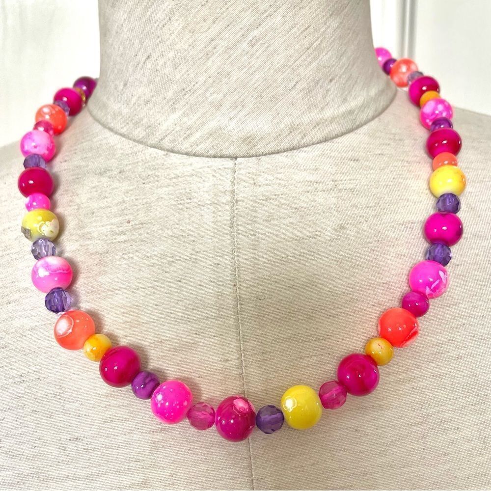 Pink, orange, yellow and purple colorful beaded necklace